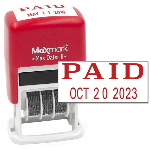 MaxMark Self-Inking Rubber Date Office Stamp with PAID Phrase & Date - RED INK (Max Dater II)