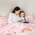 thumbnail image 4 of Manfei Pink Rainbow Bedding Comforter Set 7 Pieces for Child Girl, Kawaii Love Heart Print Queen Bedding Sets, Dreamy Princess Queen Sheet Sets, Lightweight Room Decor, 4 of 8