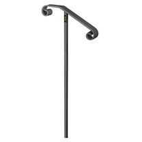 Wrought Iron Handrail Single Post Gray - Outdoor Stair Railing for 1-2 Steps - Grab Rail Support In Ground Mount