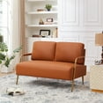 thumbnail image 2 of BUIORD 50" Small Loveseat Sofa, Pet Friendly Leather Accent Sofa with Gold Metal Legs, Upholstered 2-Seater Sofa and Couch for Home Office Living Room Bedroom, 49.6"L x 30.3"W x 32.3"H, Orange, 2 of 10