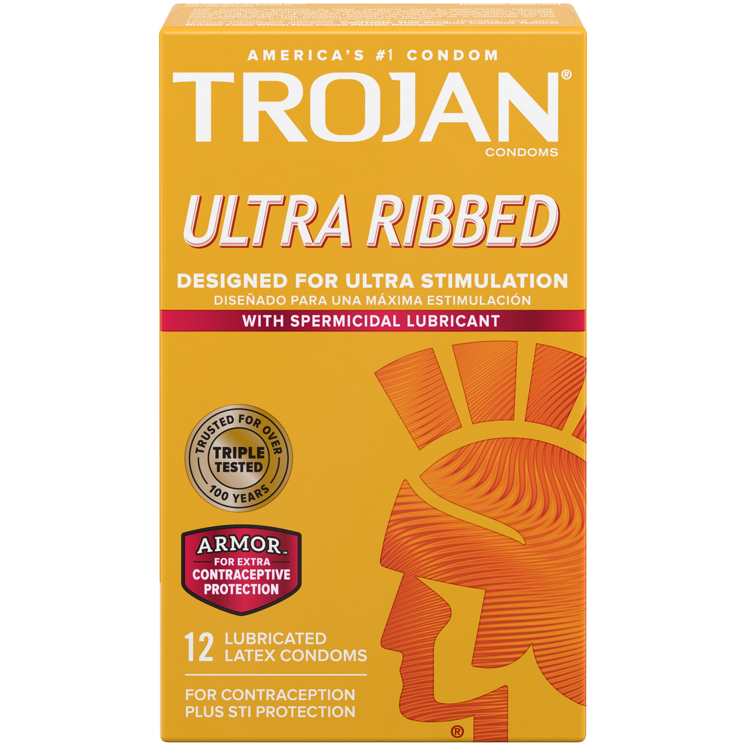 Trojan Stimulations Ultra Ribbed Spermicidal Condoms, 12ct