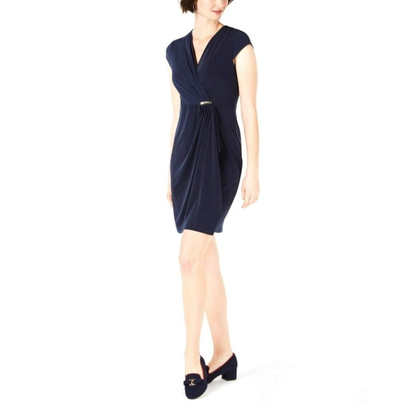 Charter Club Womens Petite Surplice Wrap Dress, Intrepid Blue, Petite X-Large