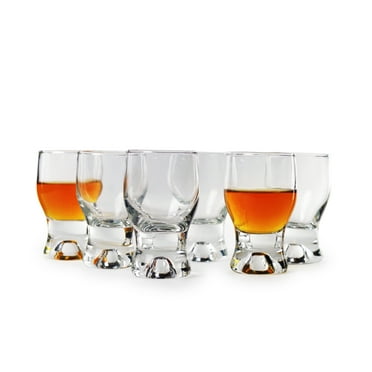 Circleware Tipsy Drinkware Shot Glasses, Set of 6 Heavy Base Glassware Drinking Glass Cups for Whiskey, Vodka, Brandy, Bourbon, and Best Selling Liquor Beverage Bar Dining Decor Gifts, 2 oz, Clear