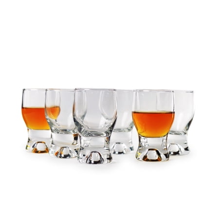Circleware Tipsy Drinkware Shot Glasses  Set of 6 Heavy Base Glassware Drinking Glass Cups for Whiskey  Vodka  Brandy  Bourbon  and Best Selling Liquor Beverage Bar Dining Decor Gifts  2 oz  Clear