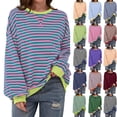thumbnail image 2 of Bestseller Women's Oversized Casual Striped Comfortable Lounge Wear Lantern Sleeve Thick  Sweatshirt Pullover, 2 of 18