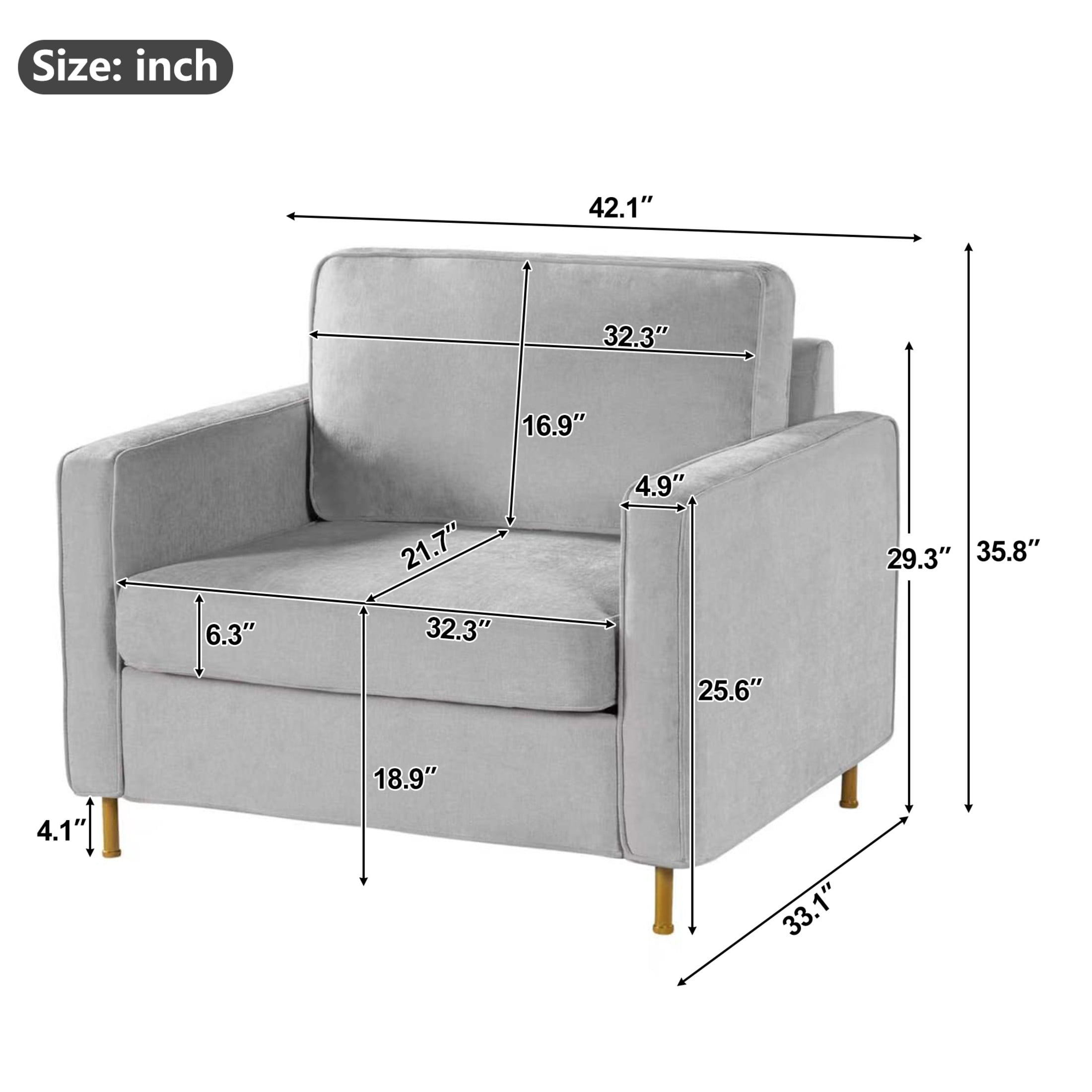 Christopher Knight Home Modern Chenille Upholstered Single Sofa with Square Arms, Pillow Back, Light Gray