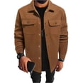 thumbnail image 2 of Men's Wool Blend Jacket Solid Color Lapel Button Front Flap Double Pocket Utility Coat for Fall Winter Business Christmas,Khaki,L, 2 of 9