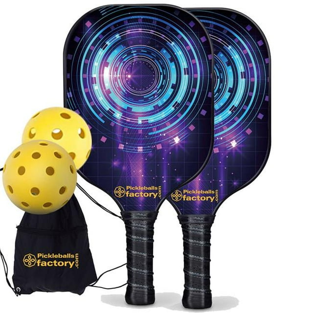 Ensemble de Pickleball PB0006-4-G Pickleball Factory - Raquettes de Pickleball Circles Pro & Raquettes de Pickleball en Bois & Graphite en Fibre de Verre