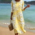 thumbnail image 2 of VBVC Women's and Women's Plus 3/4 Sleeve Midi Dress, Summer Casual Crew Neck Dress For Women, Ladies' Loose Fit Floral Dress with Pockets,Yellow,S-5XL, 2 of 7