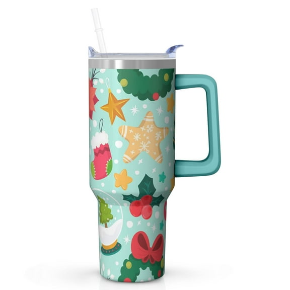 40 oz Christmas Tumbler with Handle and Straw, Stainless Steel Insulated Reindeer Tumbler 40 oz, Leak Proof Holiday Cup, Christmas Gifts for Women