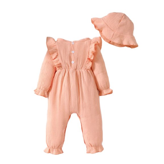 Toddler Kid Jumpsuit Pants Clothes 3-18 Months Baby Bow Crawler Boys Girls Ruffle Bodysuit Baby Bodysuit With Hat Summer Jumpsuit For Girls Boys