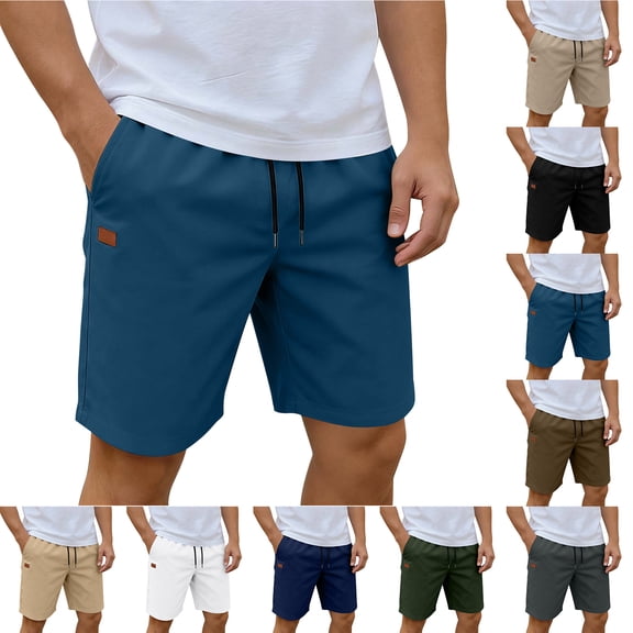 Havenre Men's Casual Cotton Shorts Summer Beach Vacation Short Pants Lightweight Drawstring Elastic Waist Chino Golf Shorts with Pockets Dark Gray XL