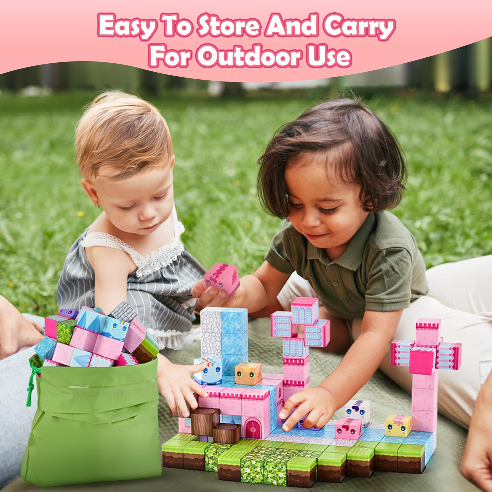 RaceGT Magnetic Blocks Building Set, 100 Pieces, Pink Castle photo 8