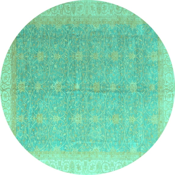 Ahgly Company Indoor Round Oriental Turquoise Blue Modern Area Rugs, 6' Round