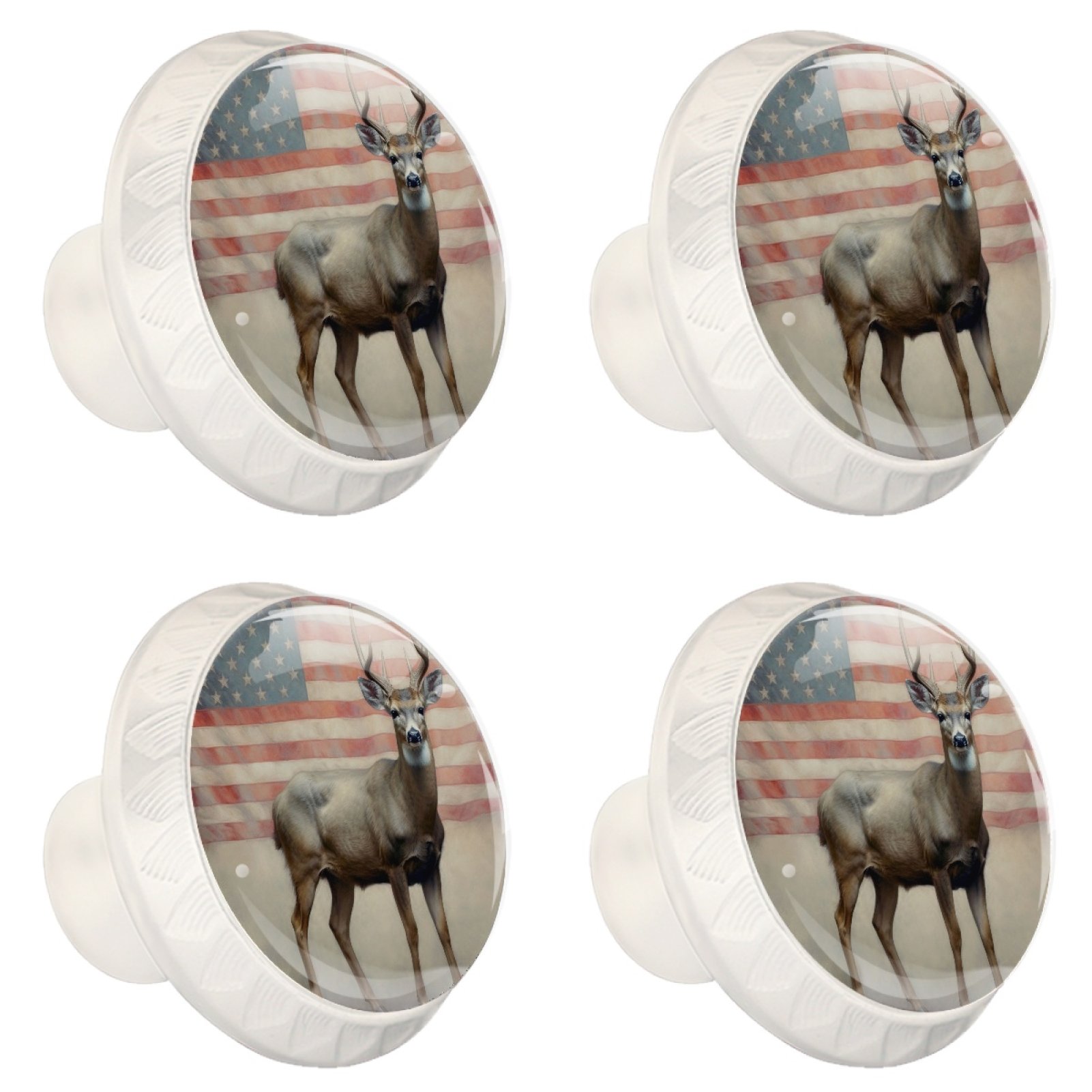 4 Pcs Deer and American Flag Knobs for Kitchen Cabinet Cupboard Dresser Bookcase Drawer Pulls Handles Round Home Decor