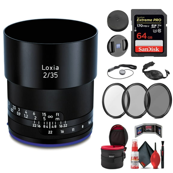 Zeiss Loxia Biogon T* 35mm F/2 Lens for Sony E Mount (2103-749)   64GB Extreme Pro SD Card   52mm 3-Piece Filter Kit   Padded Lens Case   Memory Card Wallet   Hand Strap   Mini Tripod & Cleaning Kit