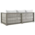 thumbnail image 6 of Contemporary Modern Urban Designer Outdoor Patio Balcony Garden Furniture Lounge Sofa, Chair and Coffee Table Set, Rattan Wicker Fabric, Grey Gray White, 6 of 8