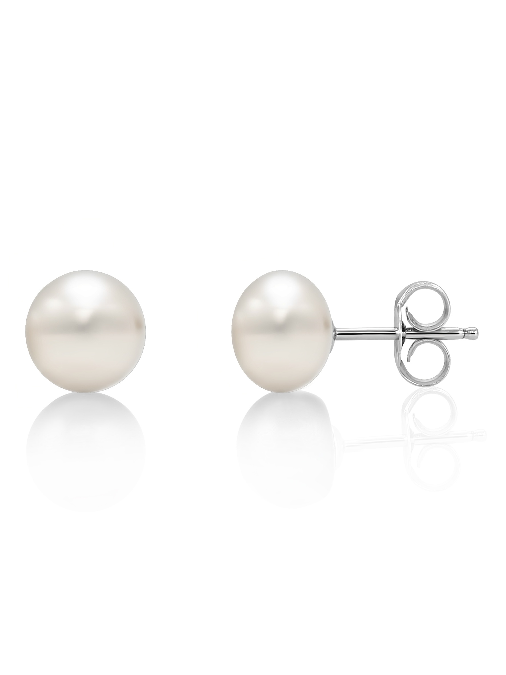 Pearlyta White Button Freshwater Cultured Pearl Earrings on Sterling ...