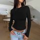 thumbnail image 5 of Camiseta corta de manga larga y corte ajustado para mujer: camiseta lisa de cuello redondo, camiseta básica para yoga y entrenamiento, ideal para llevar en otoño, 5 of 7