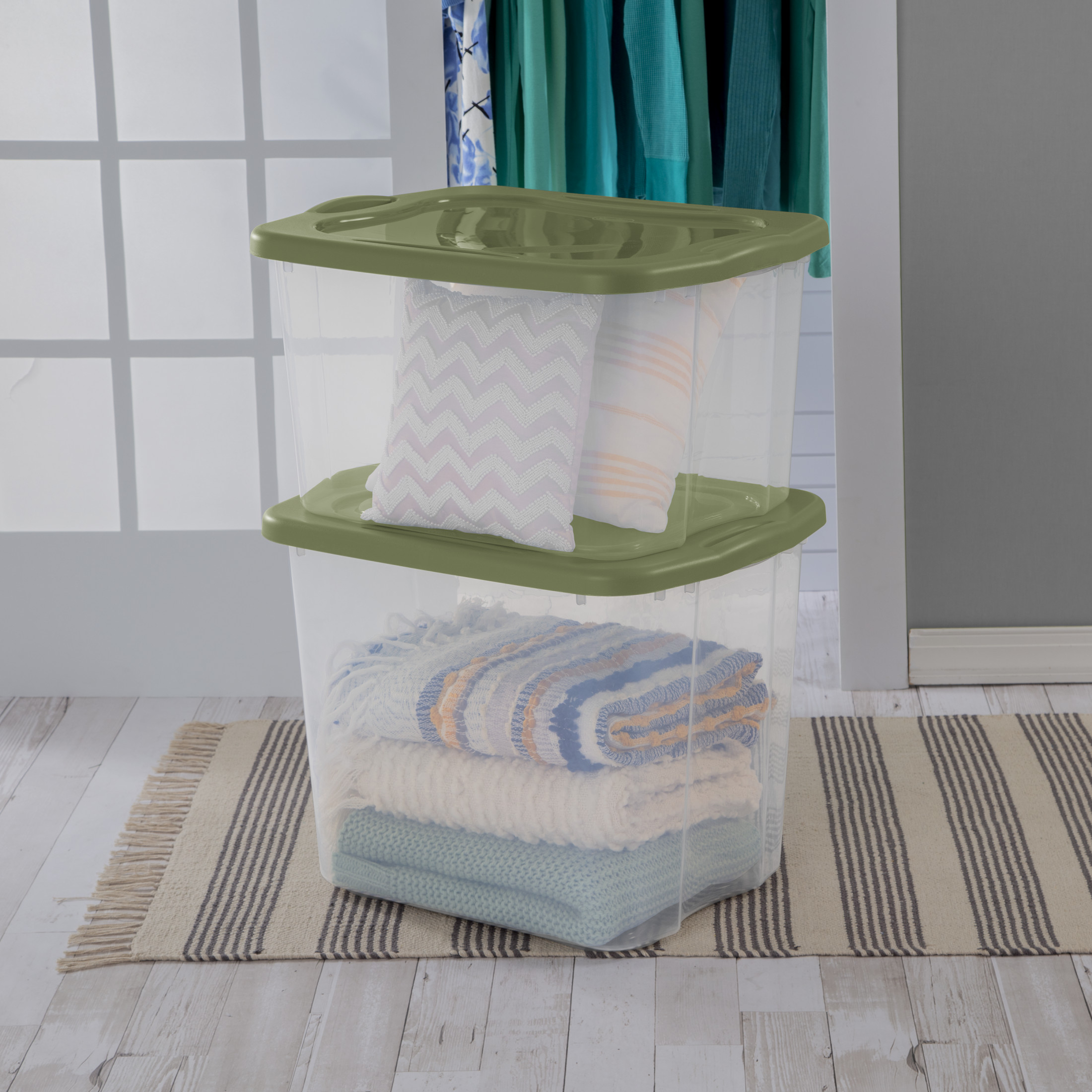 Sterilite EZ Carry 70 Quart Clear Storage Bin with Handles, Green photo 5
