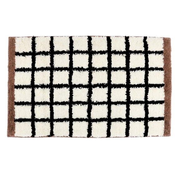 REGALWOVEN Bathroom Rugs Checkered Extra Soft Absorbent Plush Bath Mat, Non Slip Machine Washable Brown 32" x 20"
