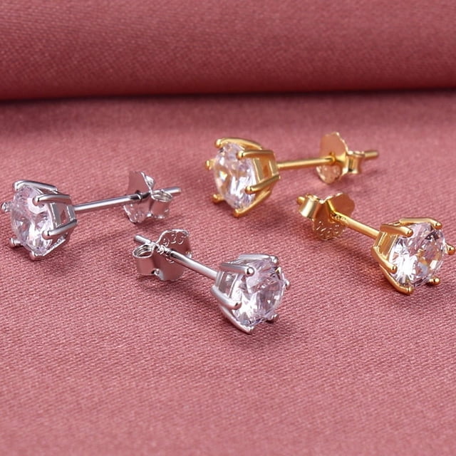 Pendientes de plata S925 con seis garras, pendientes de diamantes de moda para hombres y mujeres, pendientes clásicos de circonita con corona