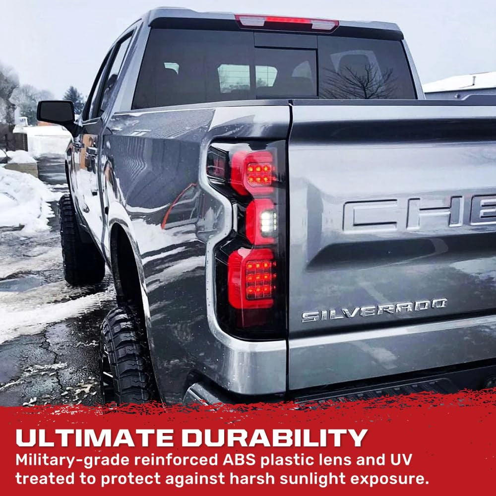 RECON - Fits 19-23 Silverado 1500 & 20-23 2500/3500 Premium OLED Tail Lights Ultra Bright Running Lights (Replaces Factory/OEM LED Tail Lights Only) Smoked Black Lens