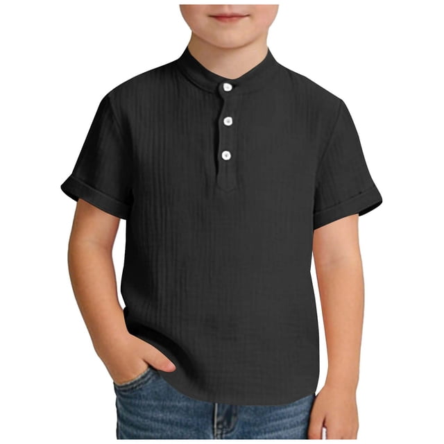 Camisa de Cuello Redondo de Manga Corta para Niños en Algodón