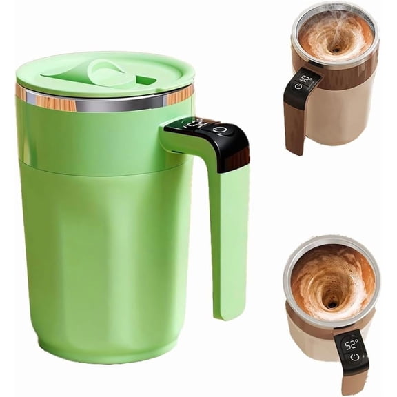 Self Stirring Coffee Mug with Temperature Display, 2026 Automatic Magnetic Mixing Cup, Rechargeable Travel Mug for Coffee, Milk, Cocoa - (Mint Green)