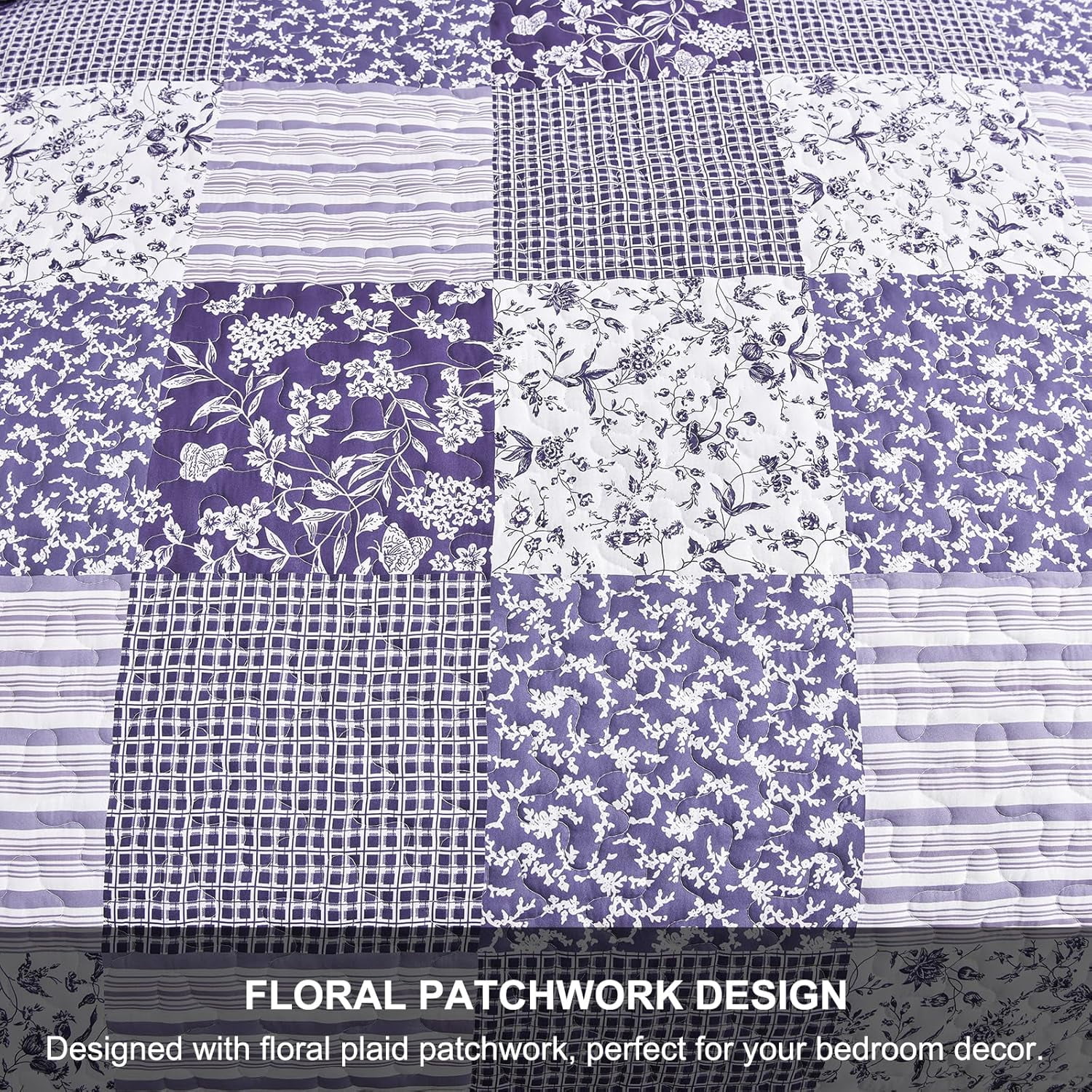 3 Pieces Grid Patchwork Queen Size Bedspread Quilt Bohemian Stripe Coverlet Set (90"x96")