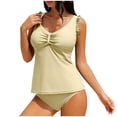 thumbnail image 2 of Antinious Women Solid Padded Wireless Loose Drawstring Tankini Bikinis Set Outdoor Beach Swim Wear, 2 of 5