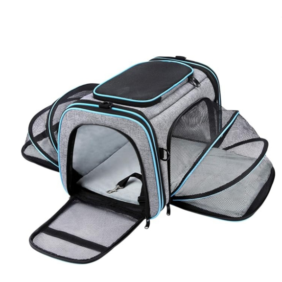 Airline Approved Pet Carrier, Large Soft Sided Pet Travel TSA Carrier 4 Sides Expandable Cat Collapsible Carrier with Removable F ce Pad and Pockets for Cats Dogs and Small Animals