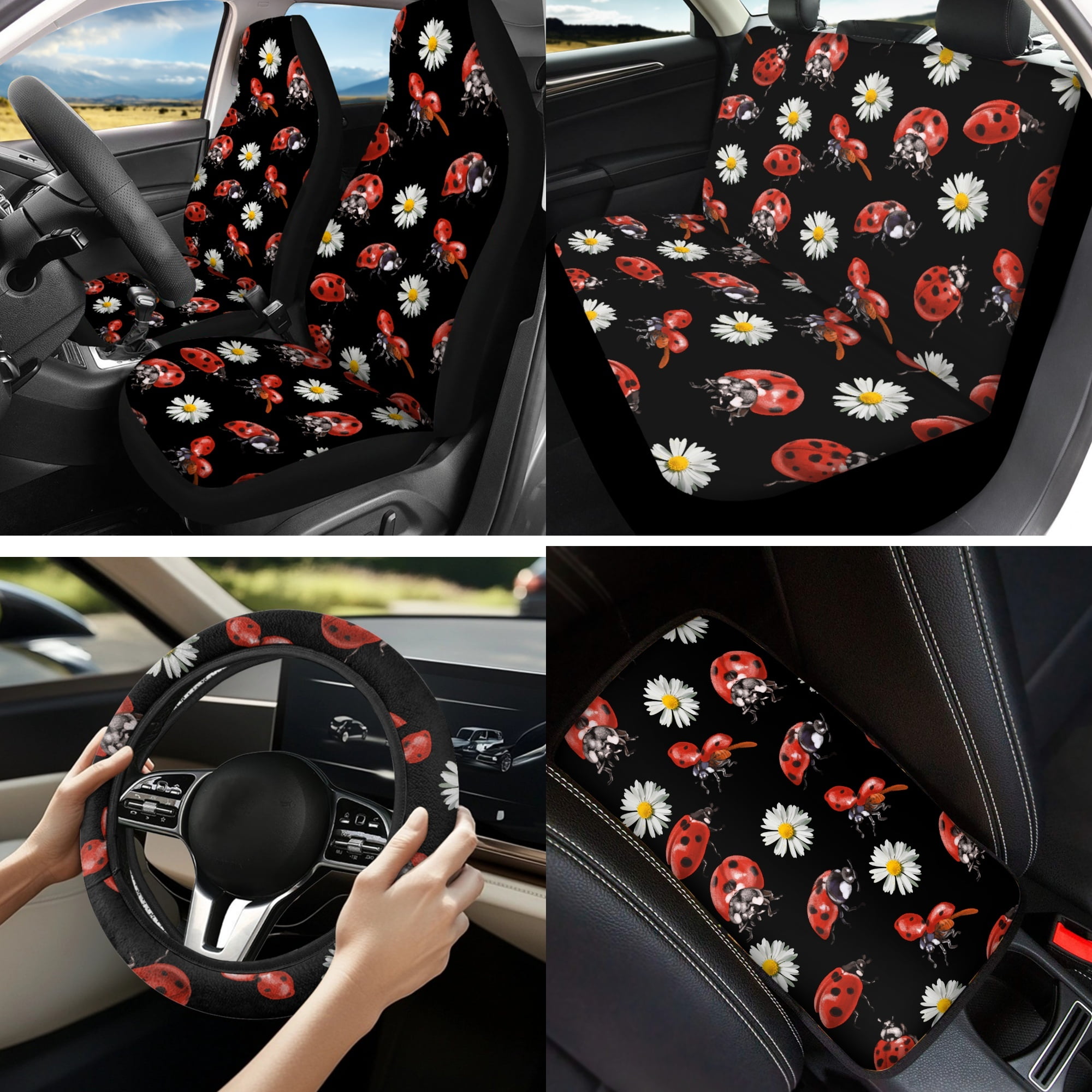 Jeiento Boho Mandala Flower 13 Pack Car Seat Cover Set for Front and Rear, Auto Interior Accessories Full Set for Women Men Purple Car Seat Protective Universal Fits for SUV, Truck, Sedan, Van