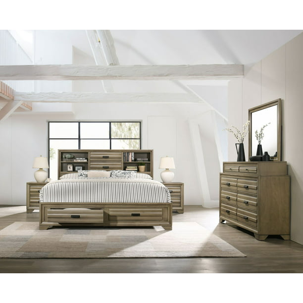 Wood Storage Platform King Bedroom Set, High King Bed Set With Storage