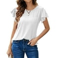 thumbnail image 2 of Summer Tunic Tops for Women Ruffle Short Sleeve Trendy Casual Henley T Shirts Solid Crewneck Loose Comfy Blouses, 2 of 7