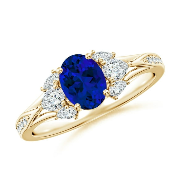 ANGARA Lab Grown Blue Sapphire Engagement Ring with Lab Diamonds for Women in 14K Yellow Gold (Size-7x5mm) | September Birthstone, Anniversary, Jewelry Gift for Women | Lab-Grown Blue Sapphire Ring