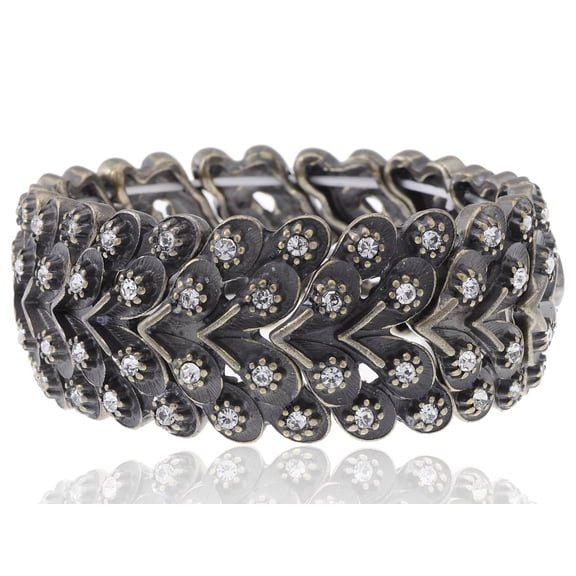 Antique Inspired Clear Crystal Rhinestone Water Splashes Brass Bangle Bracelet