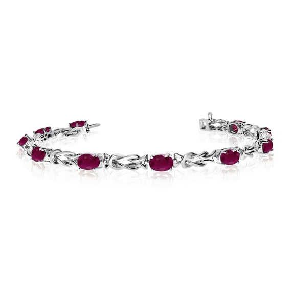 14K White Gold Oval Ruby Reef Knot Bracelet
