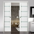 thumbnail image 3 of Sliding French Double Pocket Doors 36 x 80 inches Frosted Glass | Quadro 4445 White Silk | Kit Trims Rail Hardware | Solid Wood Interior Bedroom Sturdy Doors, 3 of 6