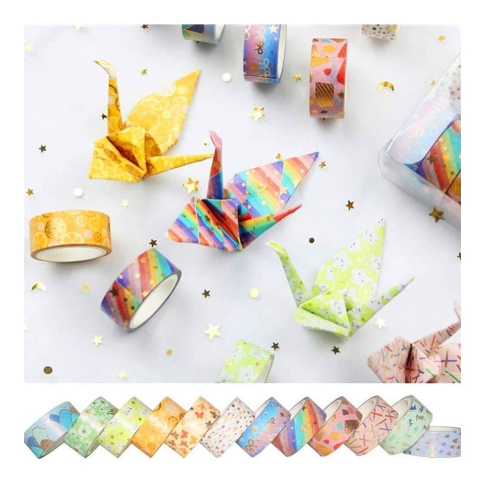 Washi Tape, 12 Rolls Gold Foil Printed Decorative Masking Tape for Arts and Crafts, Scrapbooking, Bullet, Journal, Planning, Gifts, Decoration (Candy 12)