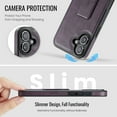 thumbnail image 5 of for iPhone 16 Phone Case, Vintage Magnetic Finger Hand Wrist Strap Kickstand Shockproof Protective PU Leather Thin Fit Anti-Scratch Cover Compatible with iPhone 16, Purple, 5 of 6