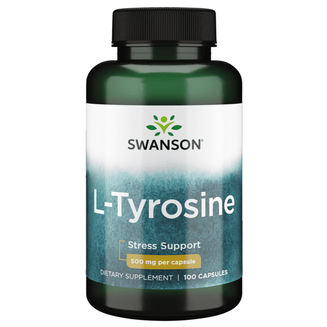 Swanson L-Tyrosine - Amino Acid Supplement Promoting Stress Support, Cognitive Function, and Mental Clarity - Helps Support Overall Brain health - (100 Capsules, 500mg Each)