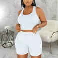 thumbnail image 2 of Yoga Sets for Women, Ribbed Bra Tank Tank High Waist Leggings Shorts Suits, Summer Stretchy Seamless Workout Outfits Two Piece Pants Set for Lady White XXL, 2 of 8