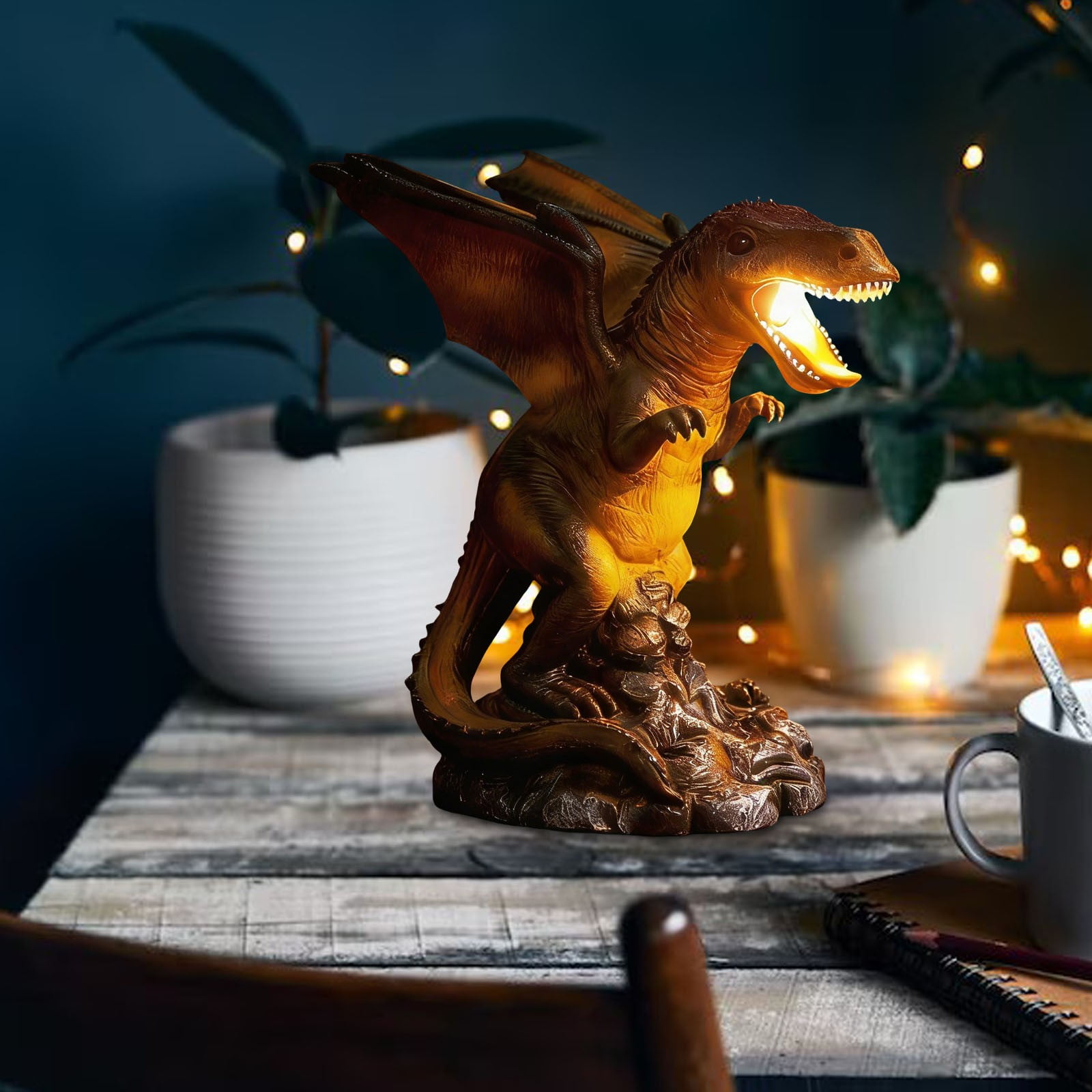 Dinosaur Night Light for Ki-ds, USB Powered Nursery Desk Lamp, Dinosaur Figurine Bedside Decor, Gift for Bo-ys Gi-rls Ki-ds Room