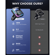 JOYROOM Bluetooth FM Transmitter for Car, Wireless Bluetooth 5.3 Car Adapter, PD & QC 3.0 USB Car Charger, Handsfree Car Kit MP3 Player, Support U Disk