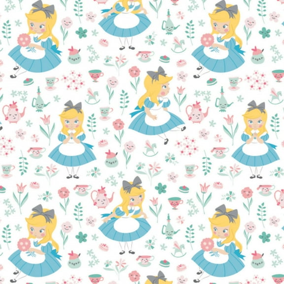 Disney Alice in Wonderland in a World of My Own White 100% Cotton Sold by The Yard