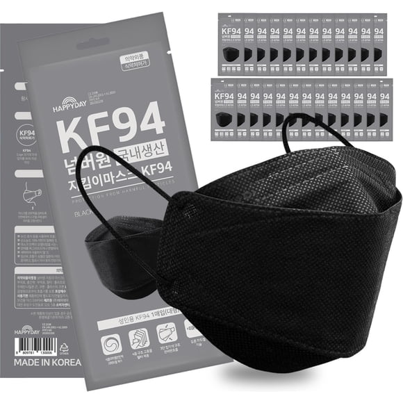 Mascarilla facial HAPPYDAY KF94 con microprotección antipolvo negra (paquete de 25)