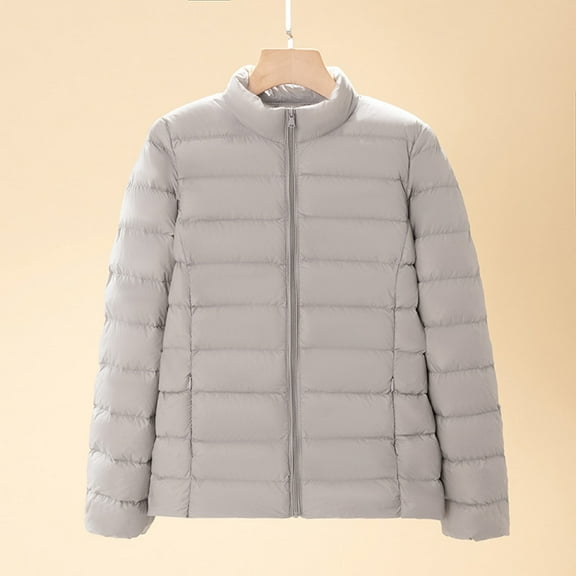 Tawop Fall Jackets for Women 2024 Utility Mid-Length Solid Color Cold Resistant Long Sleeve Zip Up Gray L