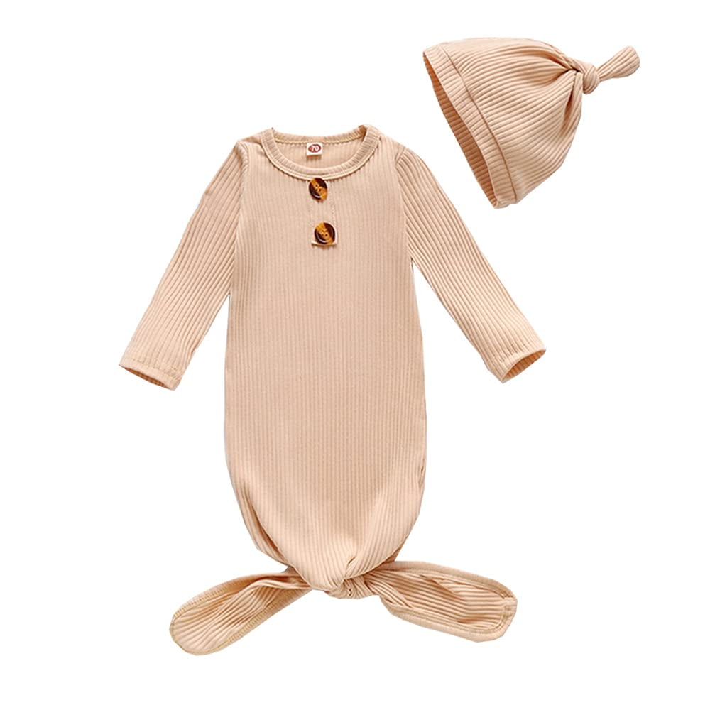 WIBACKER Unisex Newborn Baby Cotton Sleeper Gowns With Cap