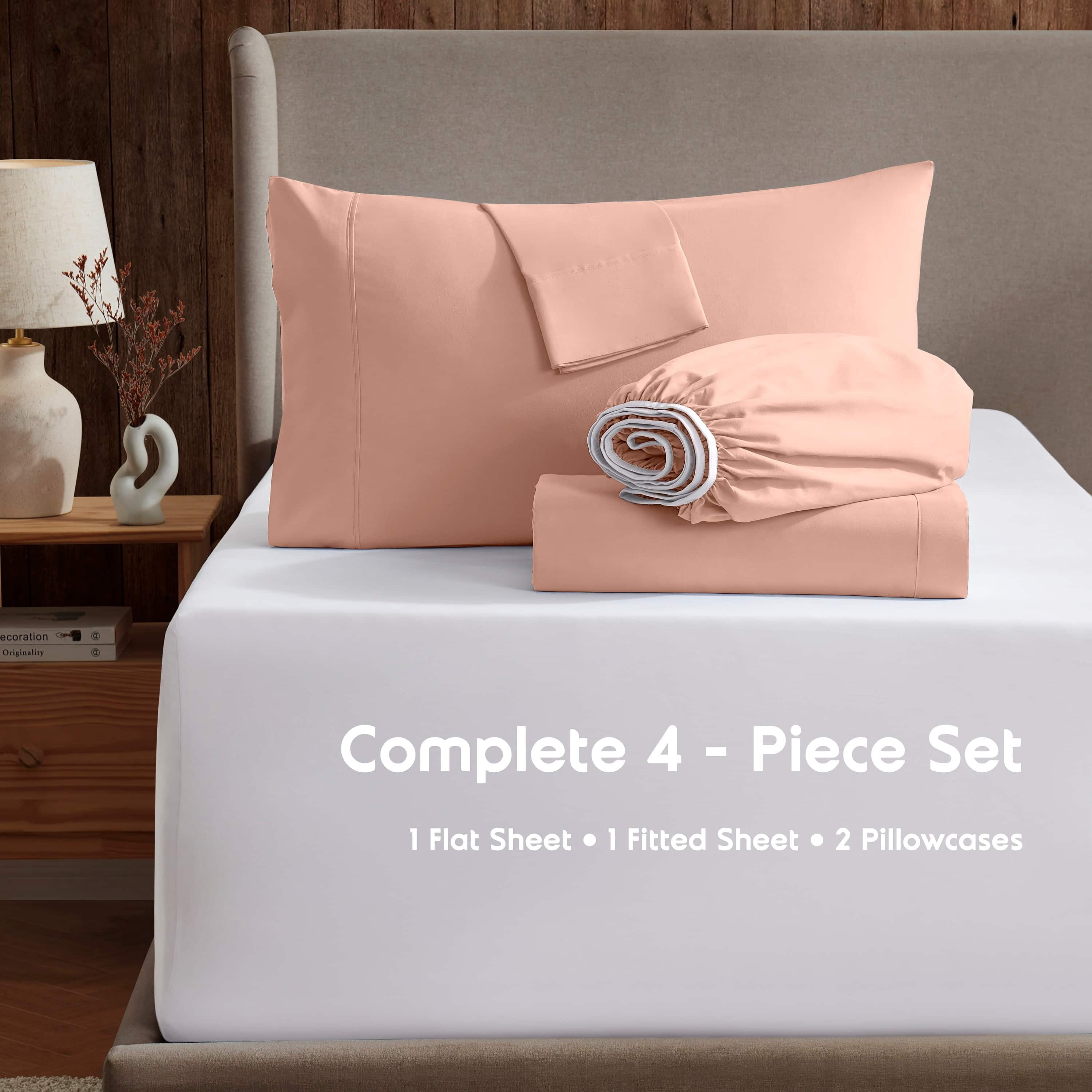 LammaLoe Extra Deep Pocket Twin Sheets set, Fits 18"-24" Mattress, 4 Piece Soft Microfiber Bed Sheet Sets, Peach